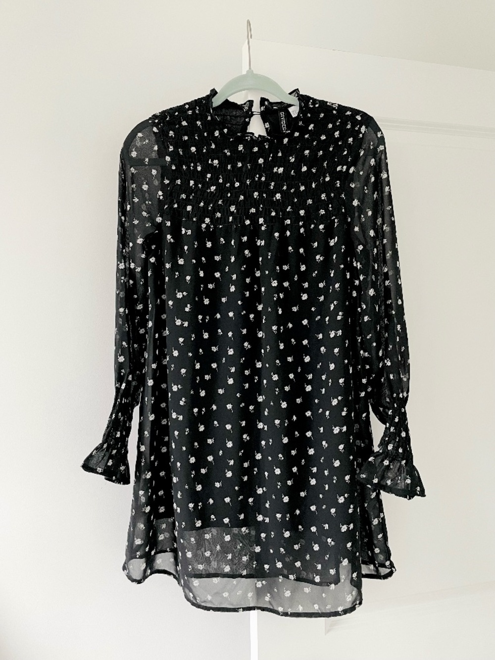 H&M Black Floral Sheer Sleeve Dress